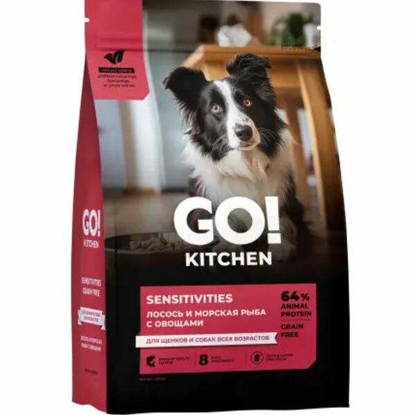 SENSITIVITIES Seafish GO Беззерновой корм для щенков и собак с лососем и морской рыбой для чувствительного пищеварения  1590 г