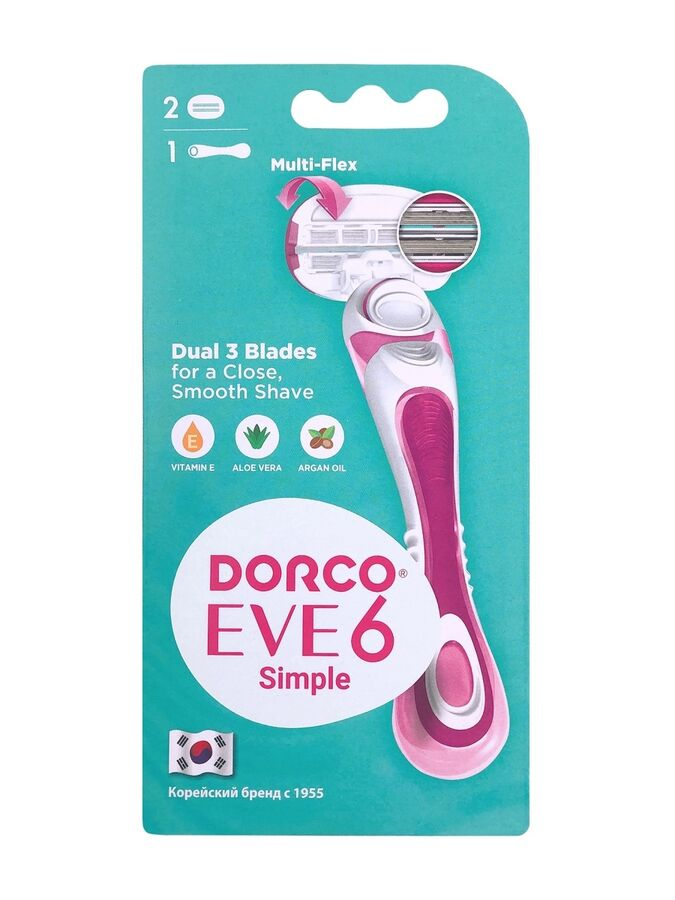 

Бритва женская Dorco Eve 6 Simple 3 plus 3 Blade System Razor, 2 сменные кассеты