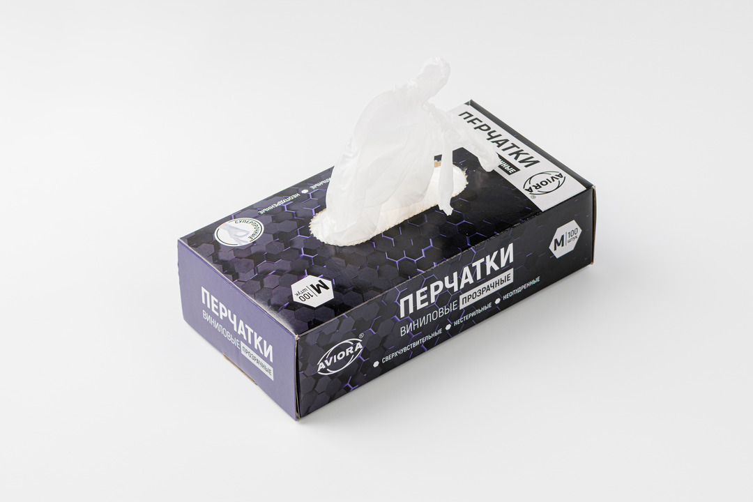 

Перчатки Aviora виниловые для контакта с пищевой продукцией 50 пар р. М