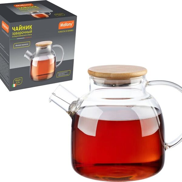 Чайник заварочный Mallony Foresta di bambu с крышкой из бамбука 1.5л