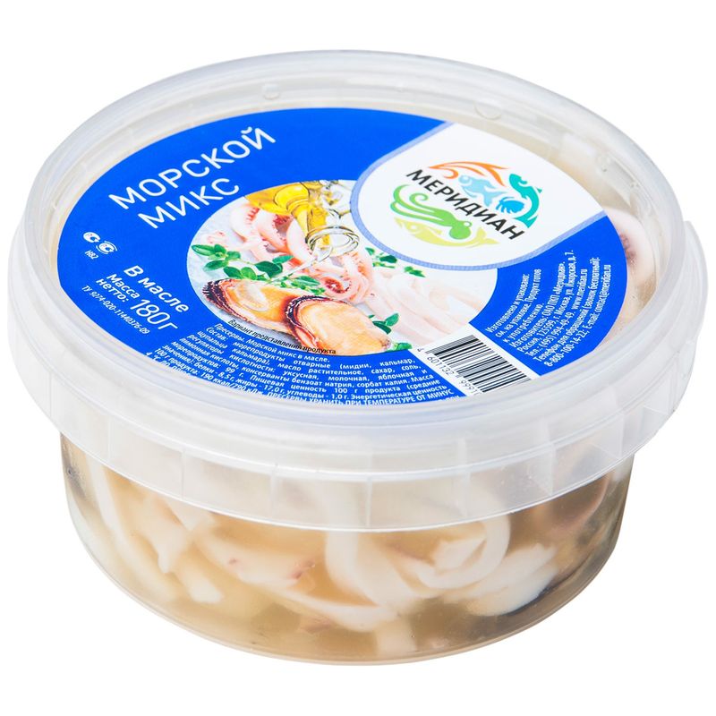 

Коктейль из морепродуктов Меридиан Морской микс в масле 180 г