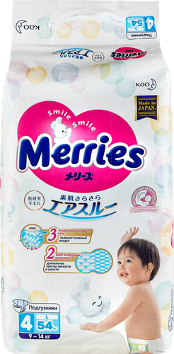

Подгузники Merries размер L 9-14 кг 54 шт.