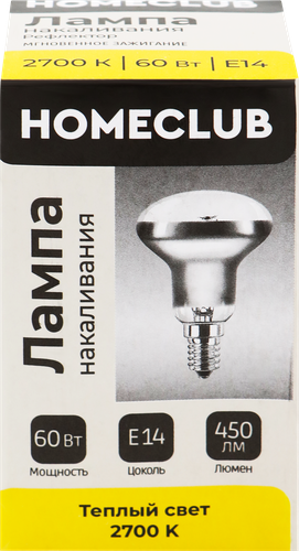 

Лампа накаливания Homeclub рефлекторная 60 Вт Е14 теплый свет