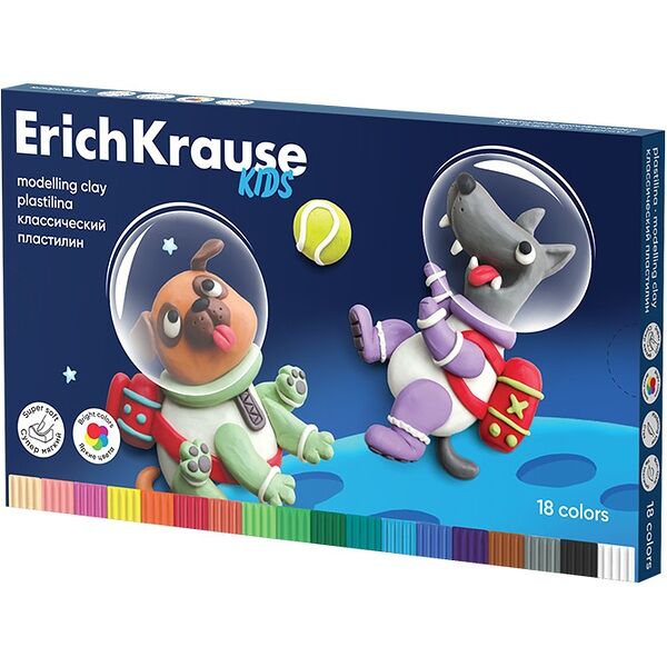 Пластилин ErichKrause Kids Space Animals, классический, 18 цветов со стеком