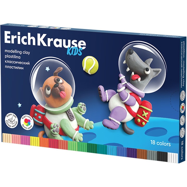 

Пластилин ErichKrause Kids Space Animals, классический, 18 цветов со стеком
