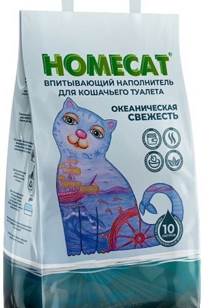 Наполнитель для кошачьего туалета Homecat впитывающий Океаническая свежесть 10л
