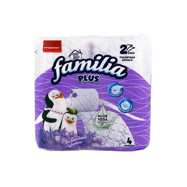 FAMILIA PLUS бумага туалетная белая двухслойная Волшебный цветок 4шт