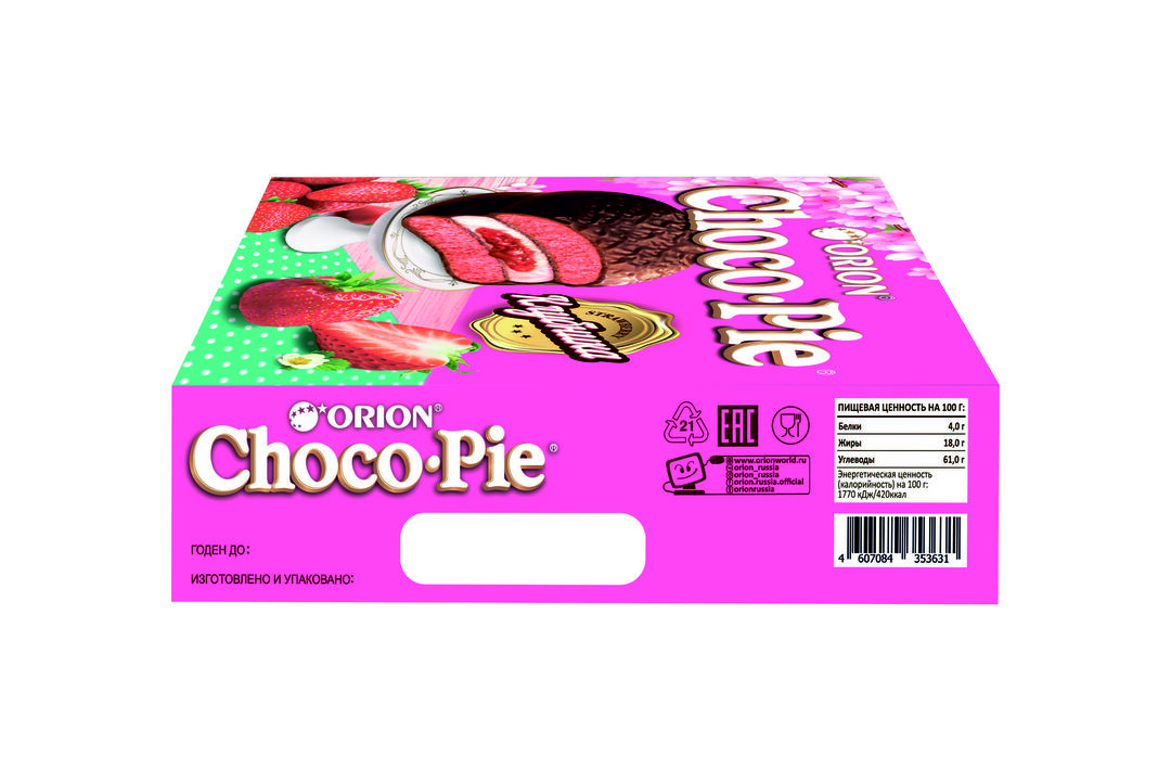 

Пирожное Choco Pie Orion Клубника 360 г
