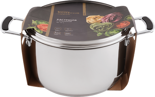 Кастрюля HOMECLUB Edition, нержавеющая сталь ручки, с силиконом, 5.5л