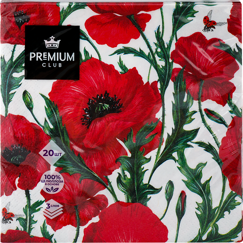 Салфетки бумажные Premium Club Стиль 3 слоя 33х33 см 20 шт, 106 г