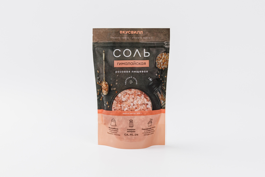 

Соль гималайская Вкусвилл розовая пищевая (крупный помол) 500г