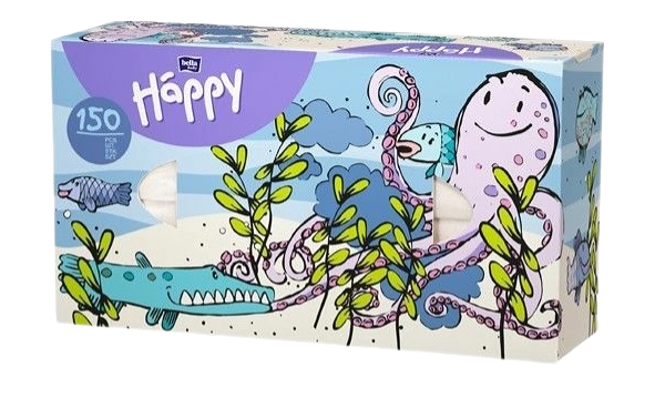 Платки носовые бумажные детские Bella Baby Happy Микс 2 слоя 150 шт., дизайн упаковки в ассортименте