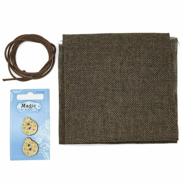 Рогожка 48*45 см с атласным шнуром 1 м, цвет коричневый, в подарок деревянные пуговицы