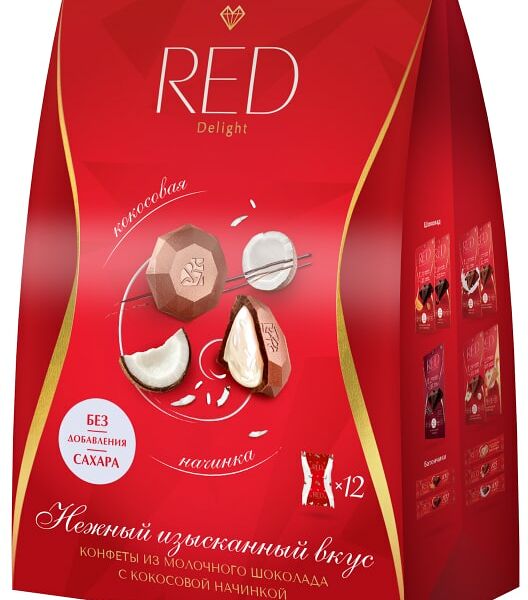 Конфеты Red Delight Молочный шоколад с кокосовой начинкой без сахара меньше калорий132г