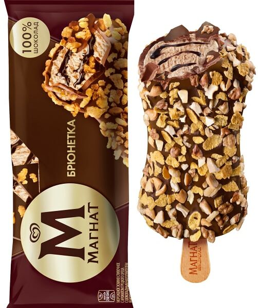 Мороженое эскимо Магнат в шоколаде покрытое хрустящими орешками Брюнетка 74 г