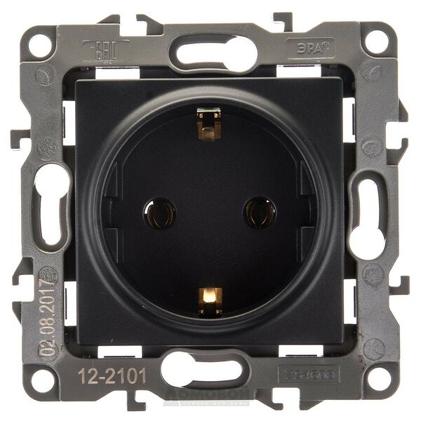Розетка ЭРА 12 одинарная с заземлением без шторок антрацит