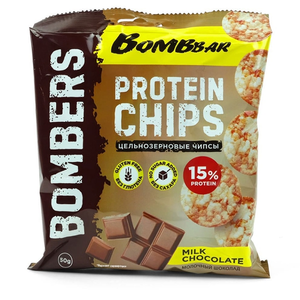 Bombbar Чипсы протеиновые цельнозерновые без глютена Молочный шоколад 50 г