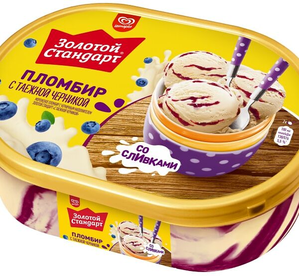 Мороженое Золотой Стандарт Пломбир с таежной черникой 475г