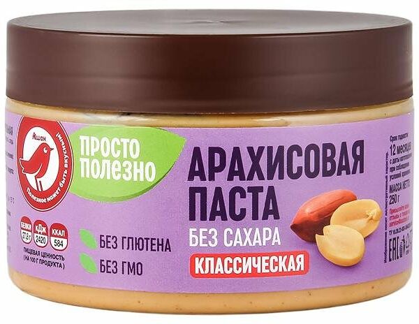 Паста арахисовая АШАН Красная птица классическая без сахара