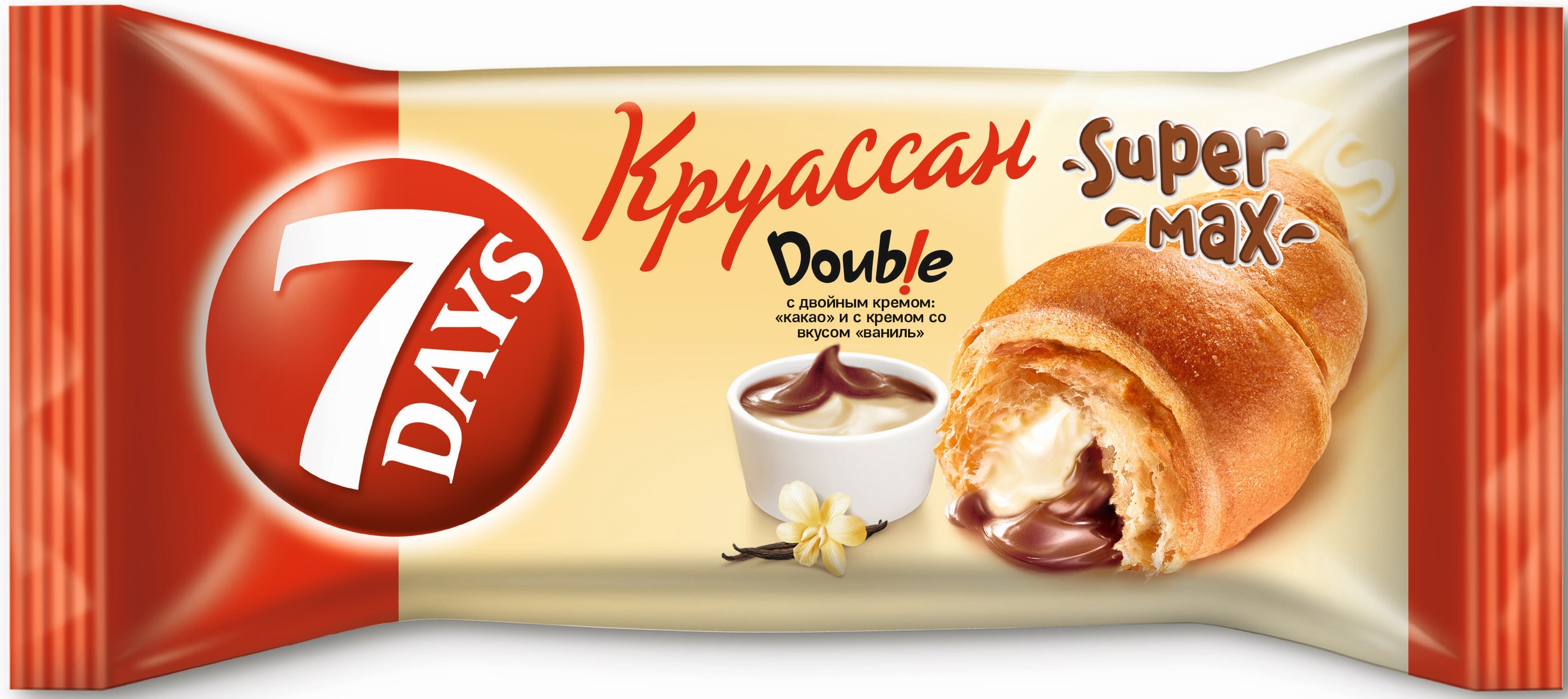 

Круассан 7DAYS Super max c двойным кремом какао и с кремом со вкусом ваниль, 110 г