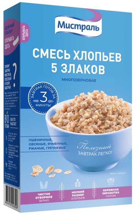 

Хлопья мультизлаковые Мистраль 5 злаков Полезный семейный завтрак 400 г