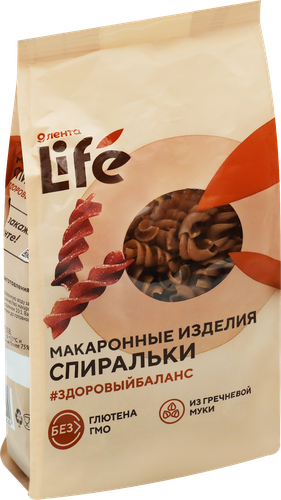 

Макароны безглютеновые ЛЕНТА LIFE Спиральки, из гречневой муки с добавлением амарантовой муки