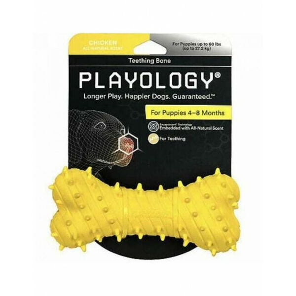 Playology Puppy Teething Bone дентальная жевательная косточка с ароматом курицы Желтый
