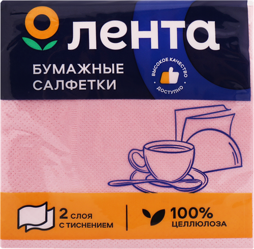 Салфетки Лента Бант 2-слоя 24х24 см с рисунком 25 шт цвет в ассортименте
