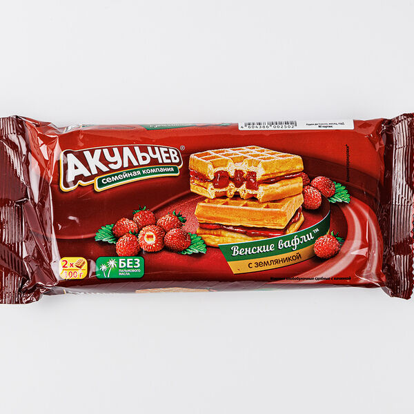 Вафли Акульчев Венские с земляникой 100г