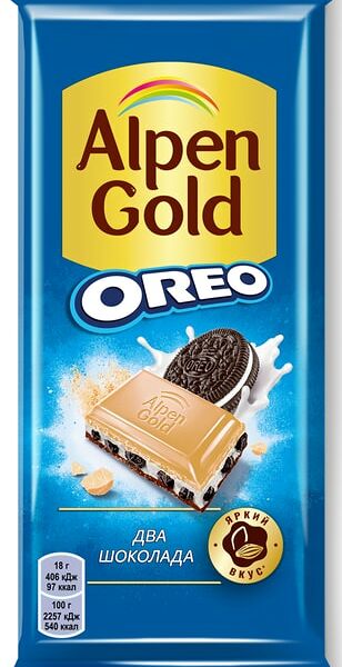 Шоколад Alpen Gold Два шоколада Молочный с белым шоколадом и печеньем Орео 85г
