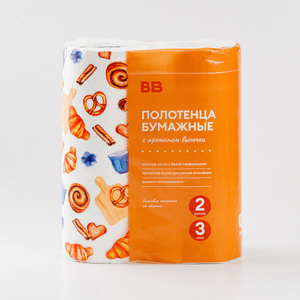 Полотенца бумажные с ароматом выпечки 3 слоя, 2 рулона