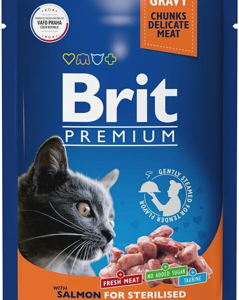 Влажный корм для стерилизованных кошек Brit Premium с лососем в соусе 85г