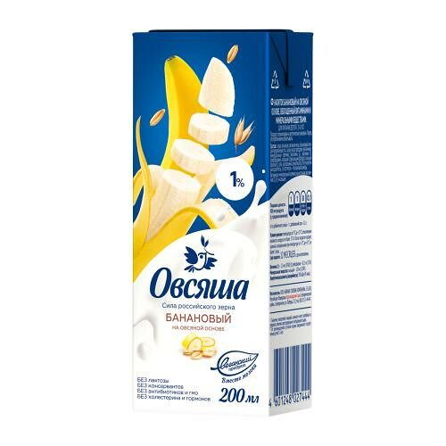 Напиток Овсяша банановый на овсяной основе 1% 200 мл