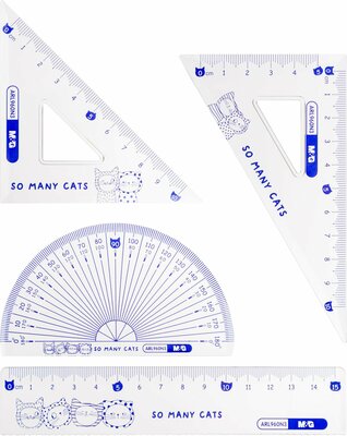Набор чертежный M&G So Many Cats (линейка, транспортир, 2 треугольн), в асс