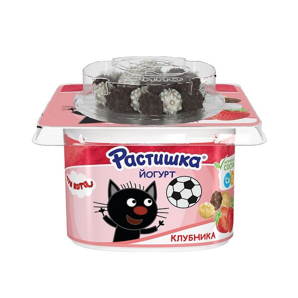 Йогурт жир. 3% с клубникой и со злак драже в бел и мол шок п/ст вес 115г Растишка