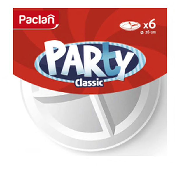 Тарелка пластиковая Paclan трехсекционная белая 260 мм набор