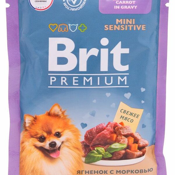 Влажный корм для собак с чувствительным пищеварением Brit ягненок с морковью 85 г