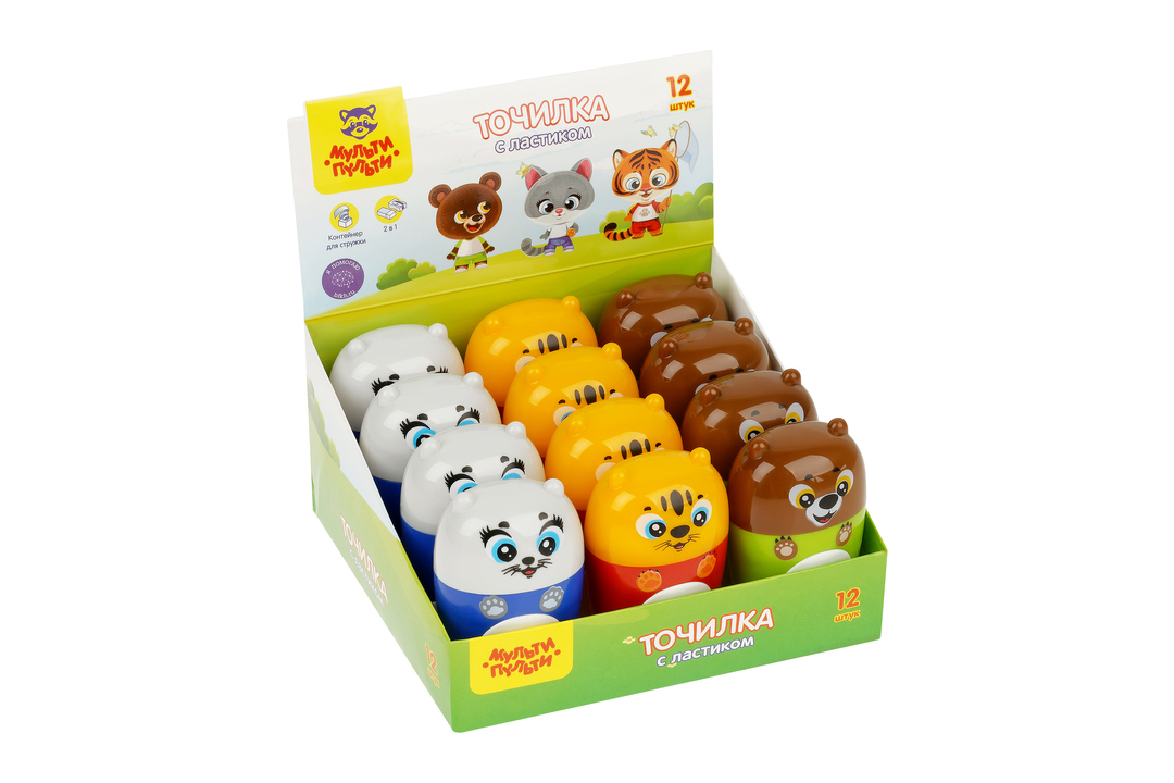 

Точилка пластиковая с ластиком Мульти-Пульти Зверята 1 отверстие контейнер 1 шт в ассортименте