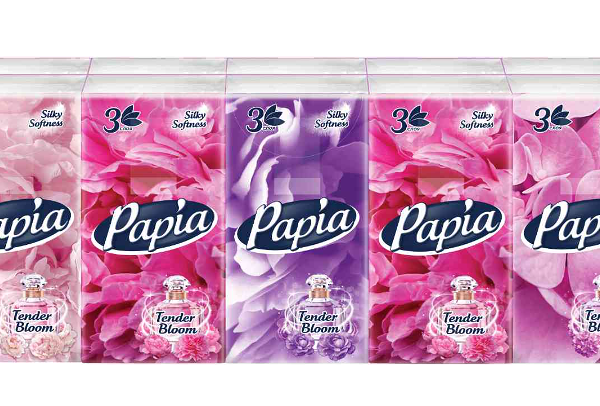 Платочки носовые бумажные Papia Tender Bloom 3 слоя 10 шт