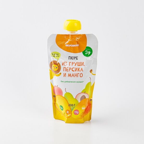 Фруктовое пюре Топтышка Улетный перекус груша, персик и манго