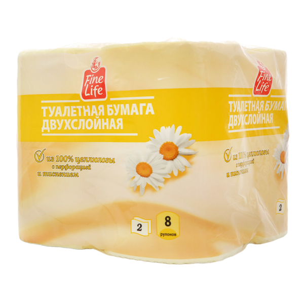 Бумага туалетная двухслойная ароматизированная ромашка 8 рулонов ТМ Fine Life (Файн Лайф)