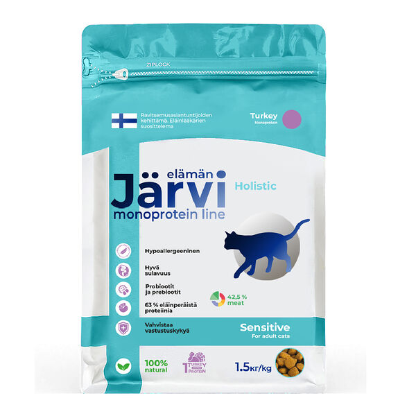 Сухой монопротеиновый полнорационный корм Jarvi для кошек с чувствительным пищеварением Индейка, 1,5 кг. упаковка 2 шт