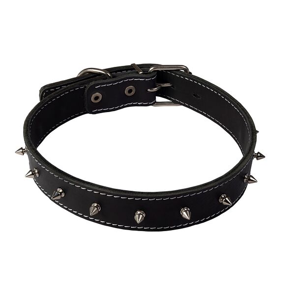 Ошейник для собак Каскад с шипами кожаный двойной 27-35 см.