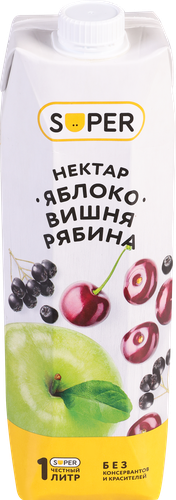 

Нектар Super Яблоко, вишня, рябина, 1 л