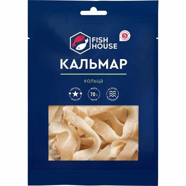 Кальмар Fish House сушеный кольца 70г
