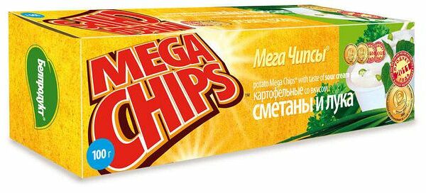 Мегачипсы картофельные Mega Chips со вкусом Сметаны и лука 100г