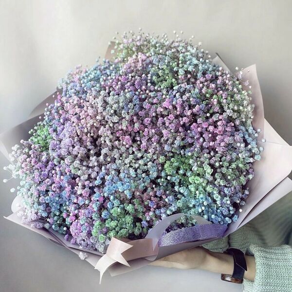 Букет гипсофил «Радужный», красивый букет цветов, шикарный, премиум цветы, гипсофила.