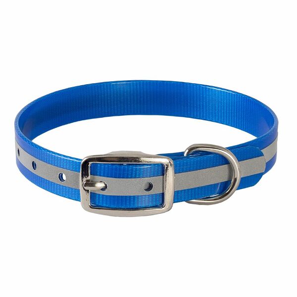 Ошейник для собак КАСКАД из биотана со светоотражающей полосой шир. 20мм, обх. шеи. 25-35см, синий