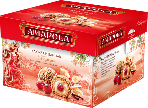 

Конфеты вафельные АМАПОЛА с клюквой и ванильным вкусом глазированные, 100г