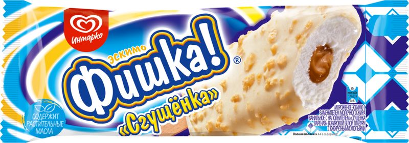 

Мороженое Инмарко Фишка! Сгущенка вареная в белой глазури с кукурузными хлопьями 5% 61 г